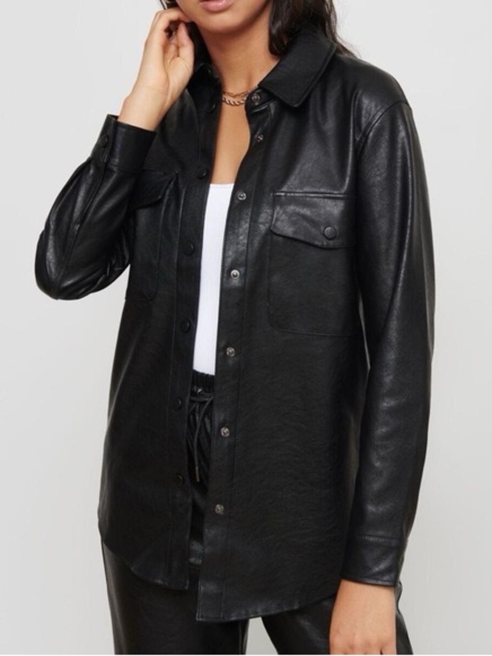 Dynamite Black Faux Leather Shacket